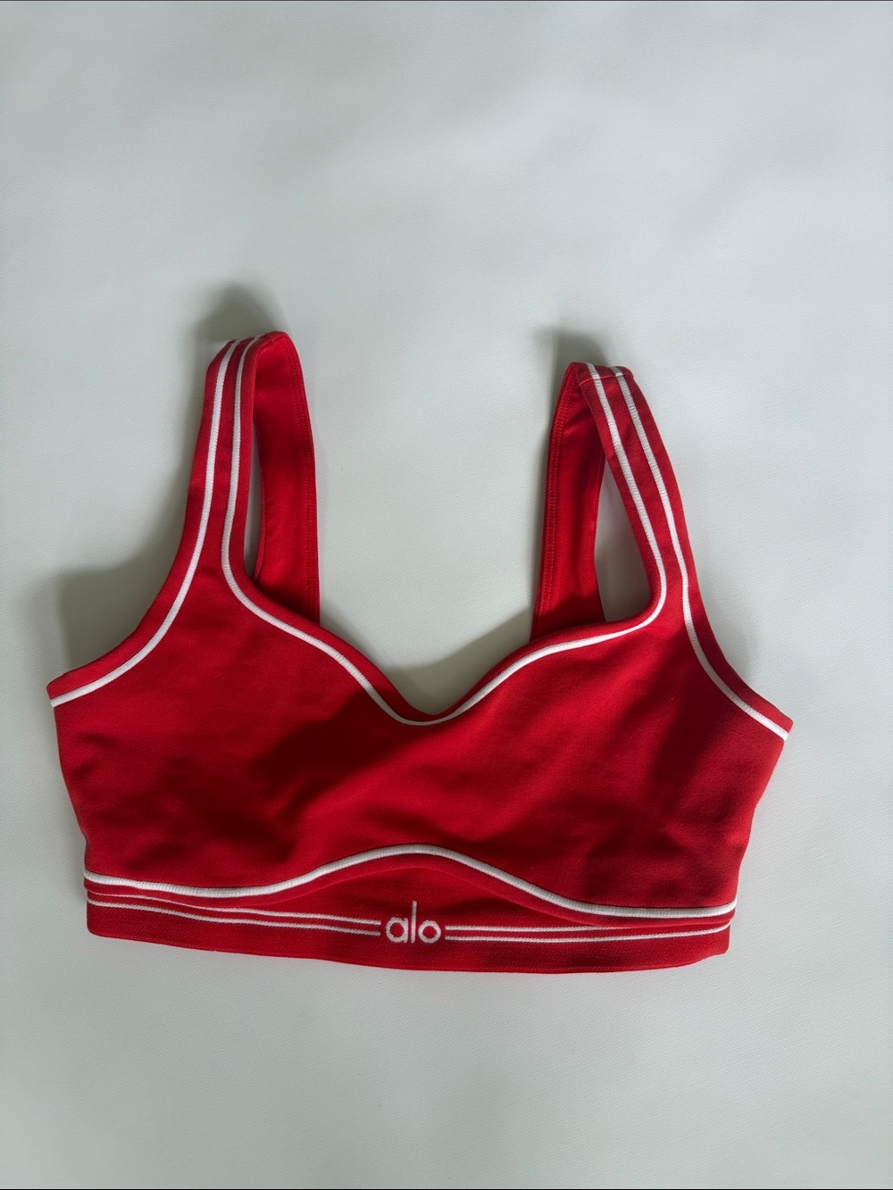 ALO Yoga Red Sports Bra with White Piping